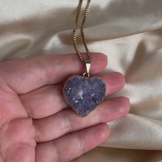 Amethyst Heart Necklace Gold, Box Chain 18K Gold Stainless Steel, Mom Gift, Wife Gift, Best Friend Gifts, G15-151