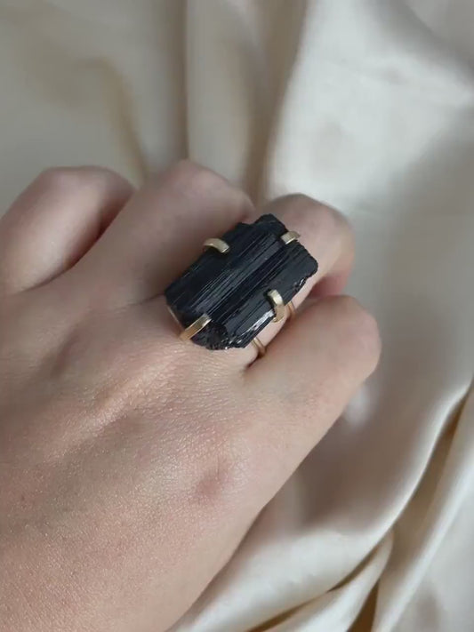 Black Tourmaline Ring - Raw Tourmaline Ring