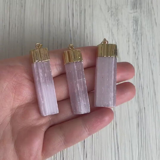 Pink Selenite Necklace - Raw Selenite Necklace Gold