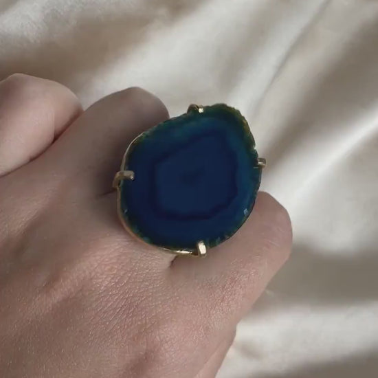 Blue Agate Ring - Sliced Agate Geode Ring
