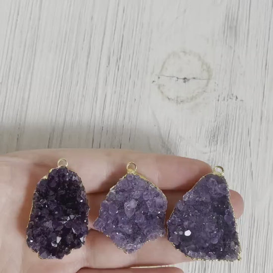 Raw Amethyst Necklace - Druzy Necklace Gold