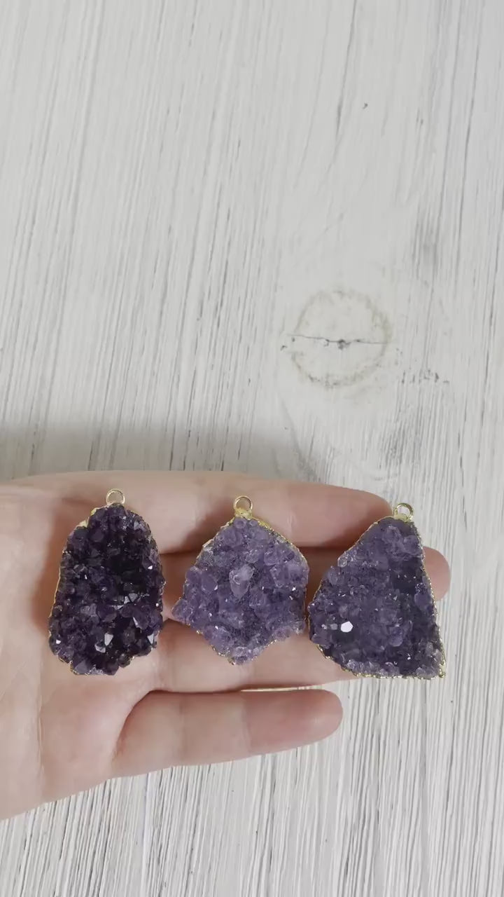 Raw Amethyst Necklace - Druzy Necklace Gold