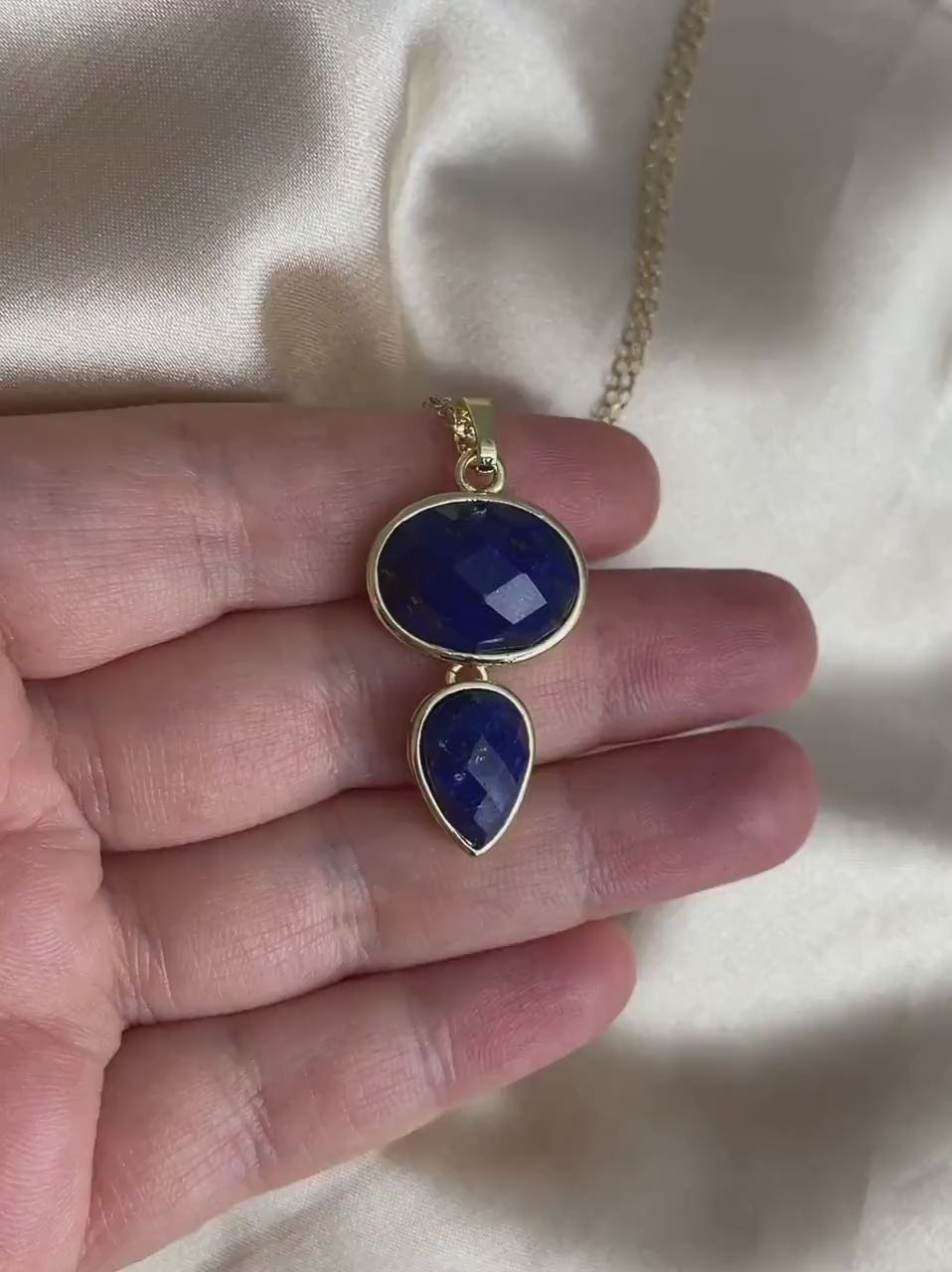 Unique Lapis Lazuli Pendant Necklace Gold, Gift For Mom, M7-51