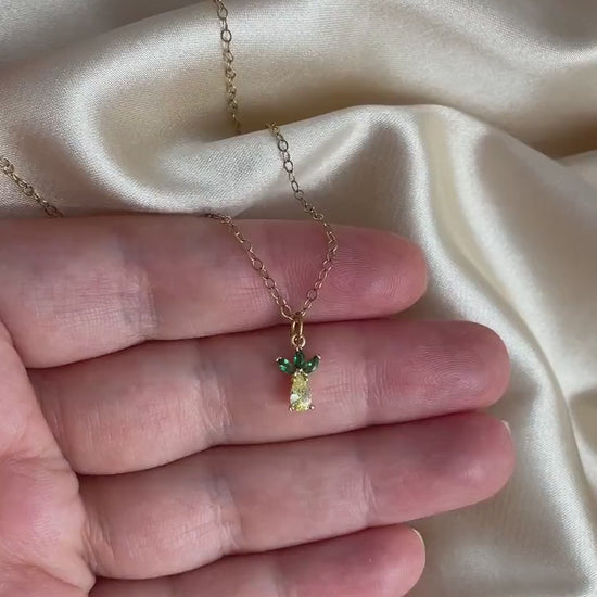 Tiny Pineapple Necklace Gold, Small Zircon Yellow Pineapple Charm Necklace, Dainty Gold Layer, 14K Gold Filled Chain, Gifts For Her, M7-30