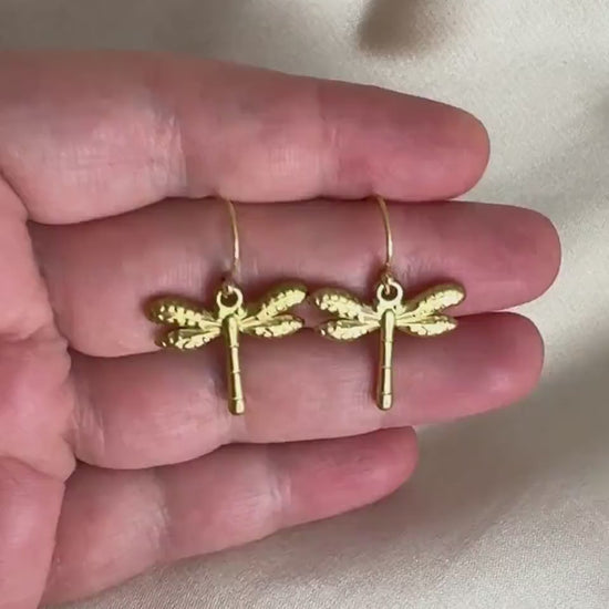 Dragonfly Earrings Gold, Charm Dangle Earring, Unique Jewelry, Gift For Her, M7-331