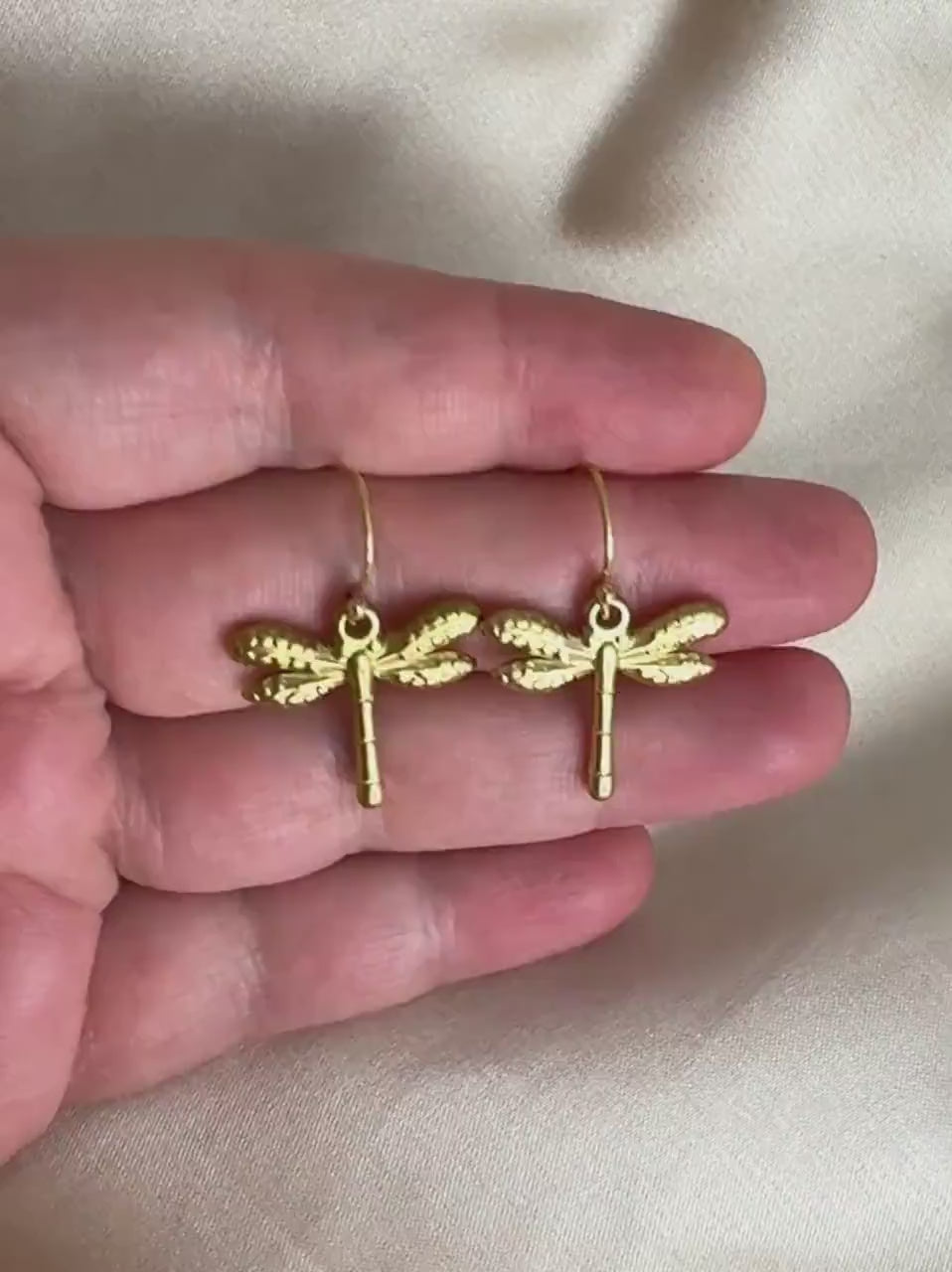 Dragonfly Earrings Gold, Charm Dangle Earring, Unique Jewelry, Gift For Her, M7-331