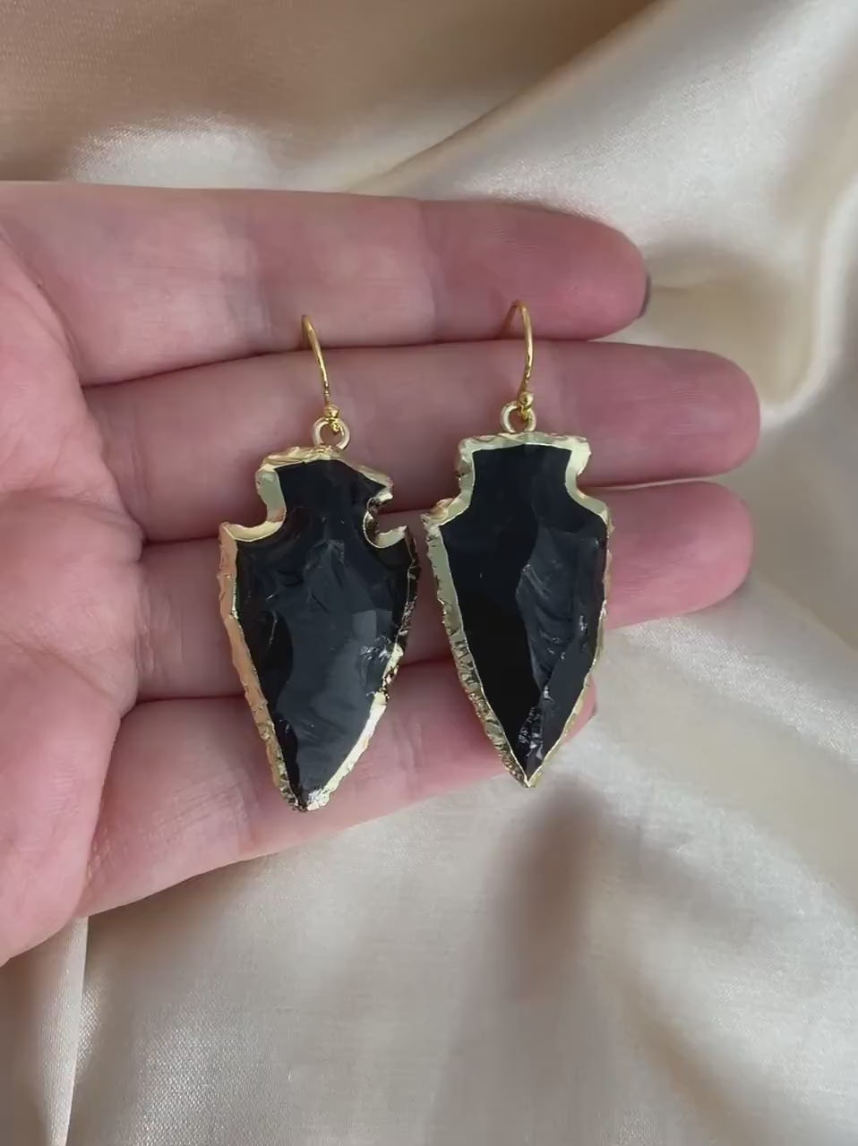 Arrowhead Earrings - Black Obsidian Earring Gold