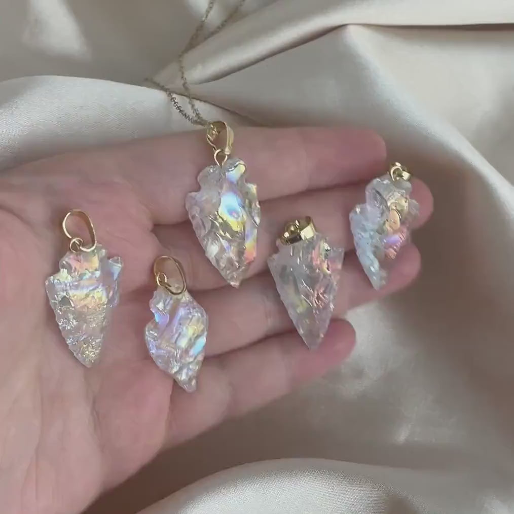 Angel Aura Quartz Necklace Pendant, Aurora Borealis Stone, Iridescent –  Chandras Treasures