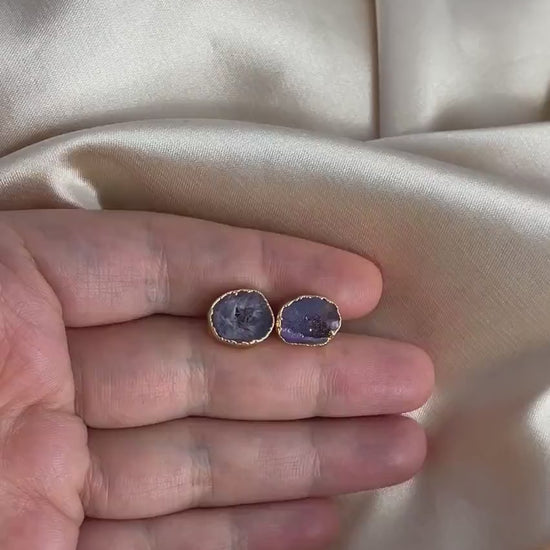 Purple Geode Earrings Studs, Raw Crystal Earrings, Bridesmaid Gifts, Gift For Wife, G15-10