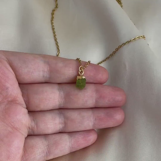 Small Raw Peridot Necklace 18K Gold Stainless Steel Chain