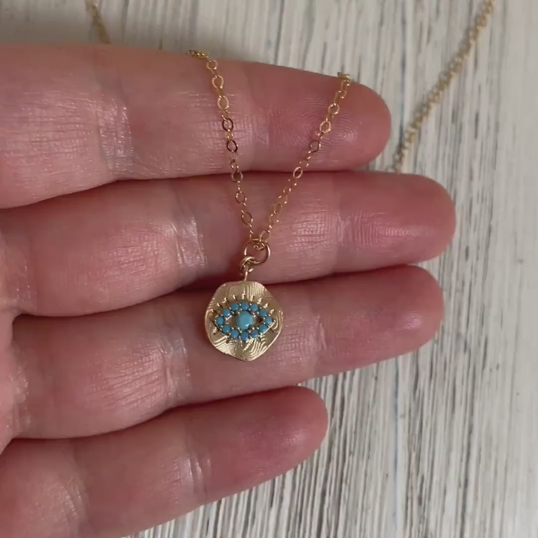 Gold Evil Eye Necklace - Turquoise Eye Charm Necklace