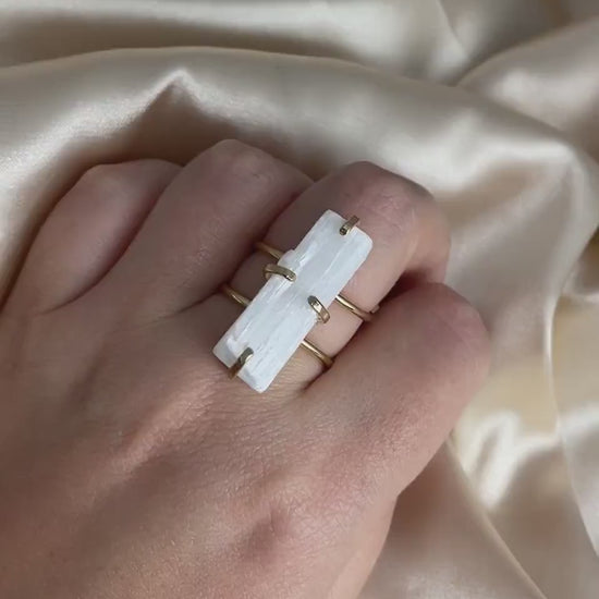 Selenite Ring Gold - White Selenite Ring