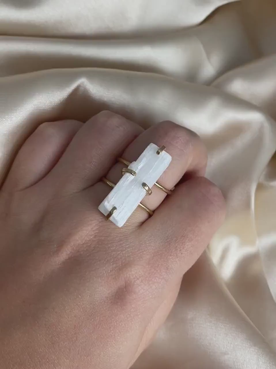 Selenite Ring Gold - White Selenite Ring