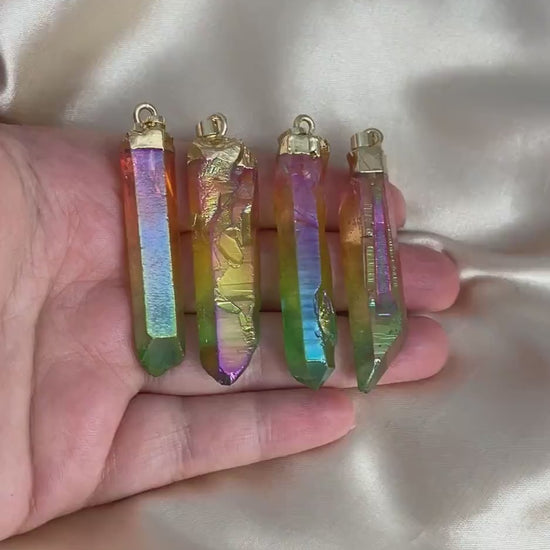 Colorful Aura Quartz Necklace Gold, Rainbow Crystal Jewelry Boho, Pick Your Stone, Christmas Gift For Her, M7-69