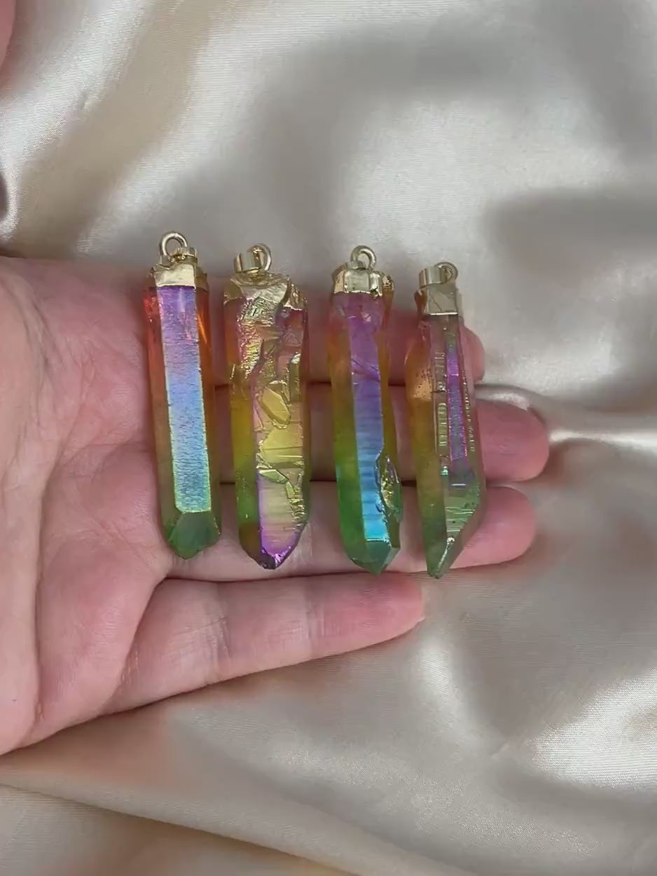 Colorful Aura Quartz Necklace Gold, Rainbow Crystal Jewelry Boho, Pick Your Stone, Christmas Gift For Her, M7-69