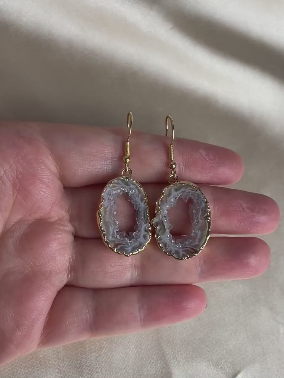 Natural Geode Gemstone Earrings Gold, Natural Stone Slice Jewelry For Women, G15-154