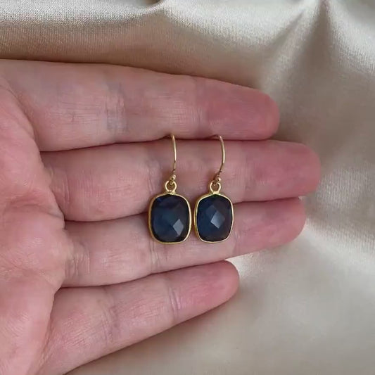 Small Iolite Earrings Gold, Elegant Blue Crystal Earring, Bridal Jewelry, Something Blue, Gifts For Wife, Gift For Best Friend, M6-126