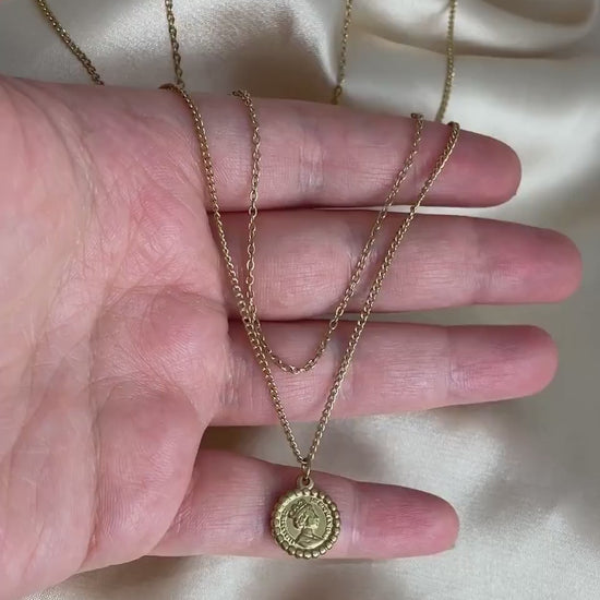 Dainty Chain Necklace Set of Two, Gold Coin Necklace, 18K Gold Stainless Steel, Minimalist Jewelry, M7-83