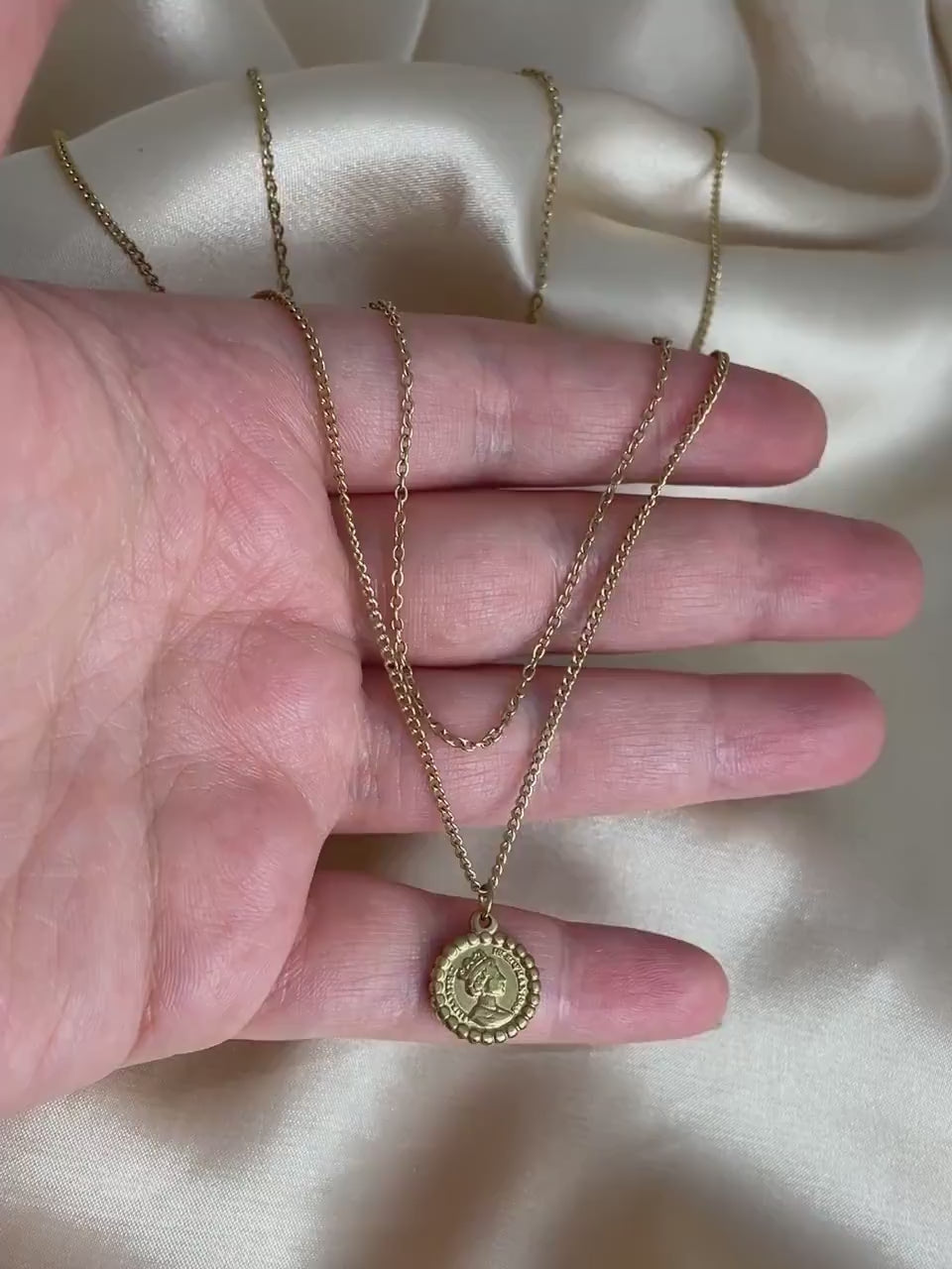 Dainty Chain Necklace Set of Two, Gold Coin Necklace, 18K Gold Stainless Steel, Minimalist Jewelry, M7-83