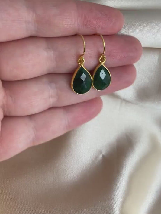 Small Emerald Earrings Gold - Dainty Emerald Dangle Earrings