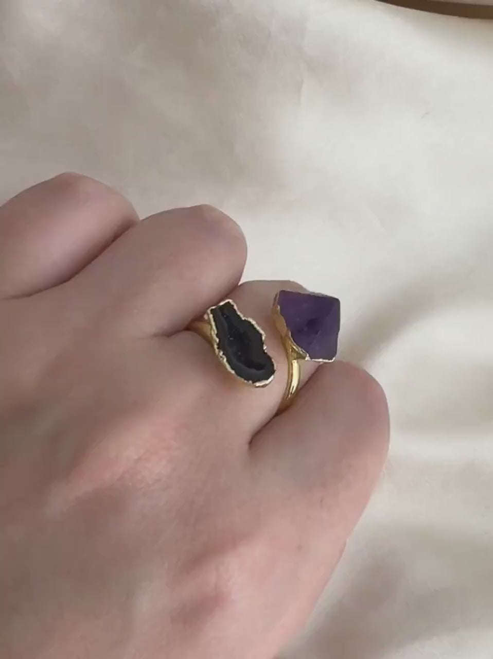 Amethyst and Geode Crystal Ring Gold Plated, Boho Gemstone Ring For Women, Gifts For Her, M7-327