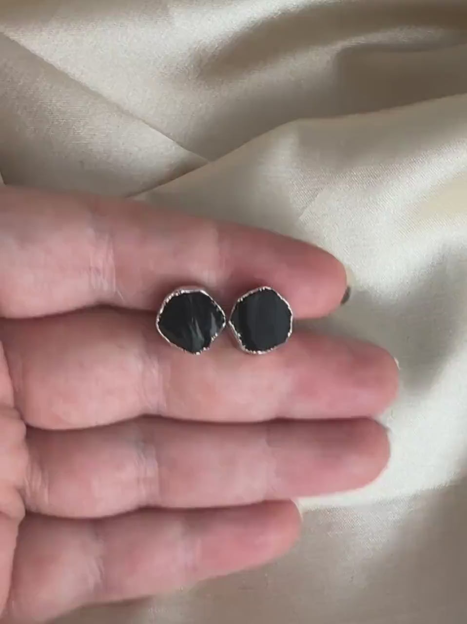Raw Black Obsidian Stud Earrings Silver, Rough Crystal Earrings Gold, Boho Gemstone, Gift Women, M7-450