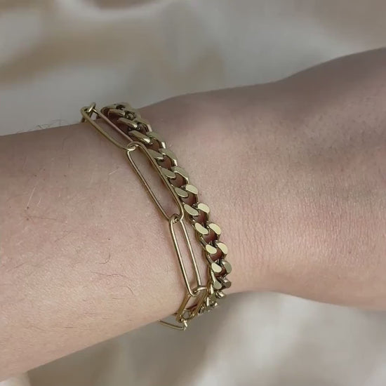 Gold Chain Bracelet Double Strand, Paperclip Chain, Boho Chunky Modern Bracelet, 18K Gold Stainless Steel, M6-117