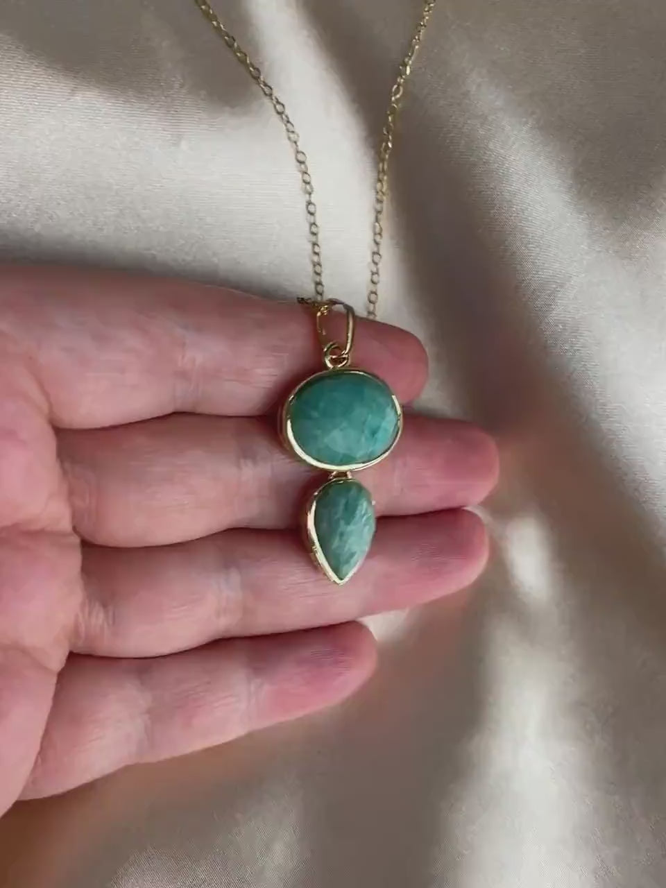 Amazonite Necklace on 14K Gold Filled Chain, Sea Foam Crystal, Christmas Gift For Mom, M7-68