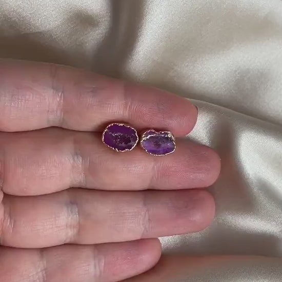 Unique Bridesmaid Gifts, Pink Geode Earrings Studs Gold, Gift For Her, G15-42