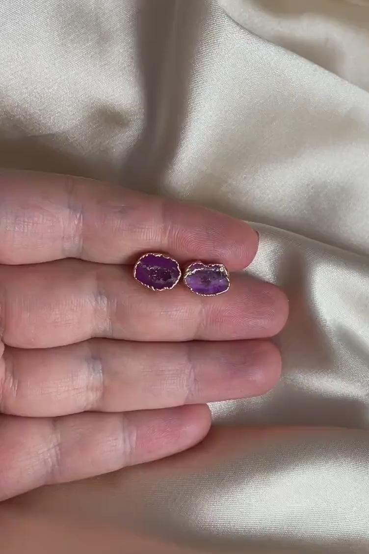 Unique Bridesmaid Gifts, Pink Geode Earrings Studs Gold, Gift For Her, G15-42