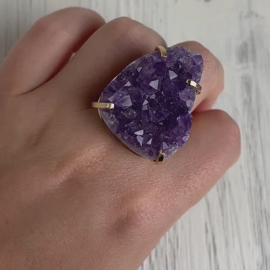 Raw Amethyst Ring - Amethyst Druzy