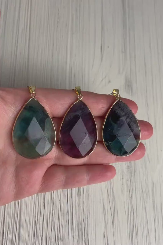 Multicolor Fluorite Necklace, Purple Green Crystal Necklace Boho, Gold Layering, Best Friend Gift Women, M6-749