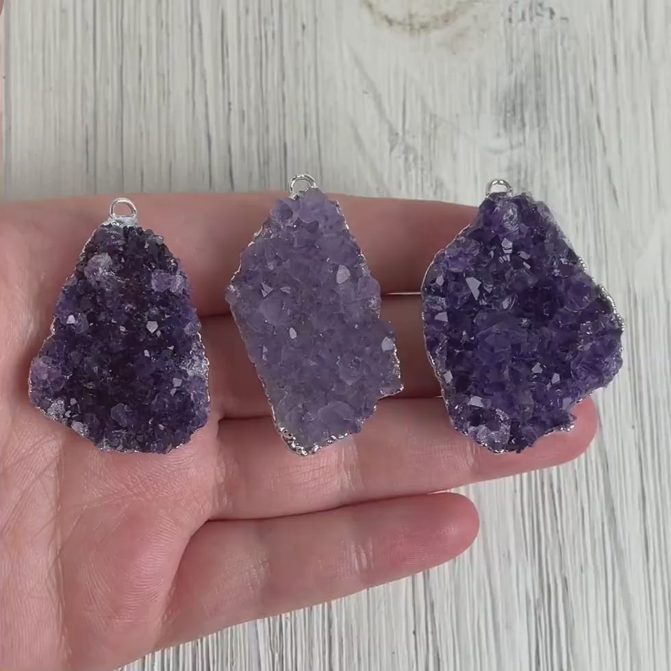 Raw Amethyst Necklace Silver - Purple Crystal Necklace