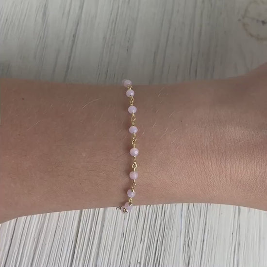 Tiny Rose Quartz Bracelet - Light Pink Bracelet Gold