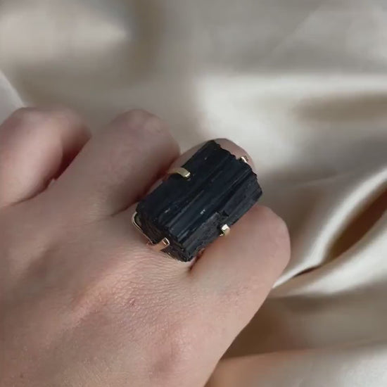 Black Tourmaline Ring - Raw Tourmaline Ring Gold