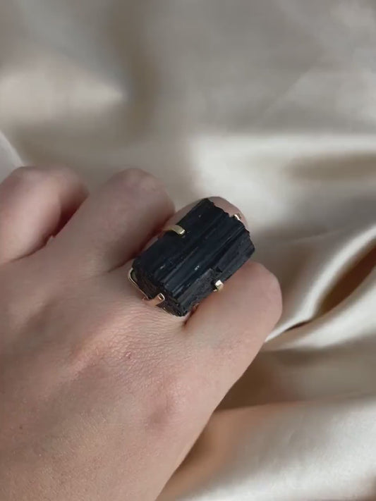 Black Tourmaline Ring - Raw Tourmaline Ring Gold