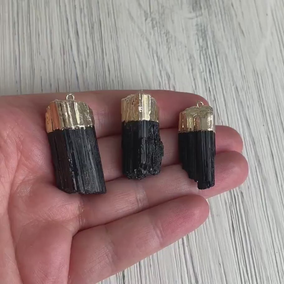 Raw Black Tourmaline Pendant Necklace Gold - Christmas Gifts For Her