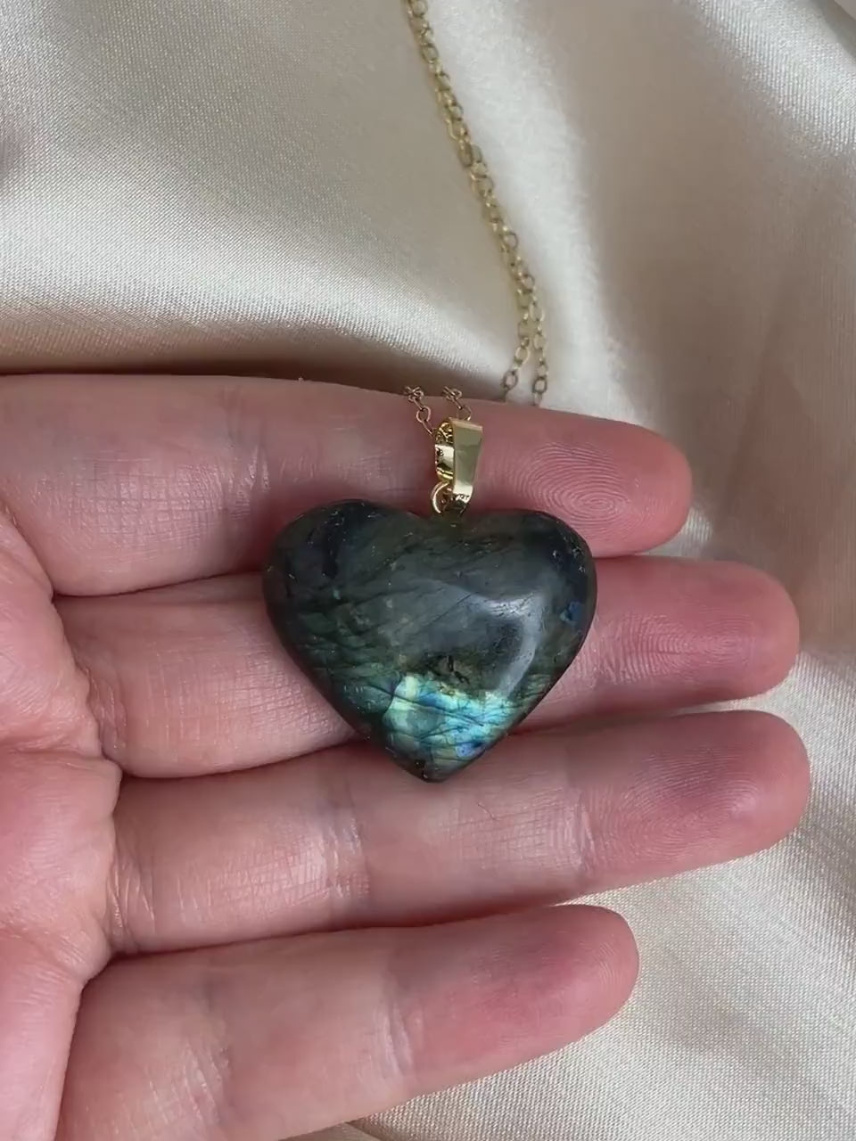 Labradorite Heart Pendant, Blue Flash Gray Crystal Pendant, Gift Women, M7-23