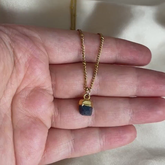 Small Raw Sapphire Satellite Chain Necklace, 18K Gold Stainless Steel, September Birthstone Gift, G15-146