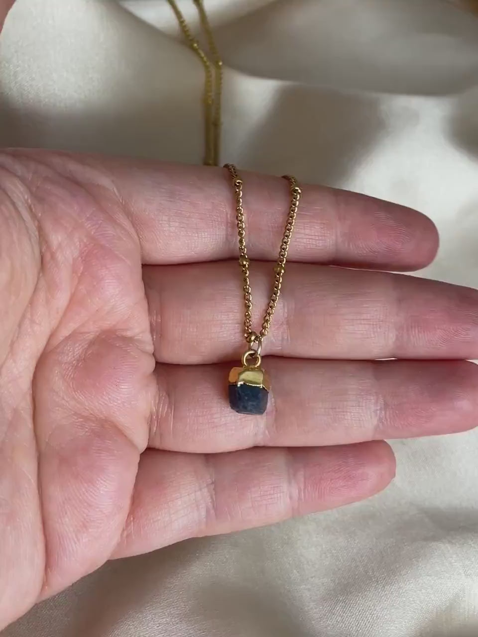 Small Raw Sapphire Satellite Chain Necklace, 18K Gold Stainless Steel, September Birthstone Gift, G15-146