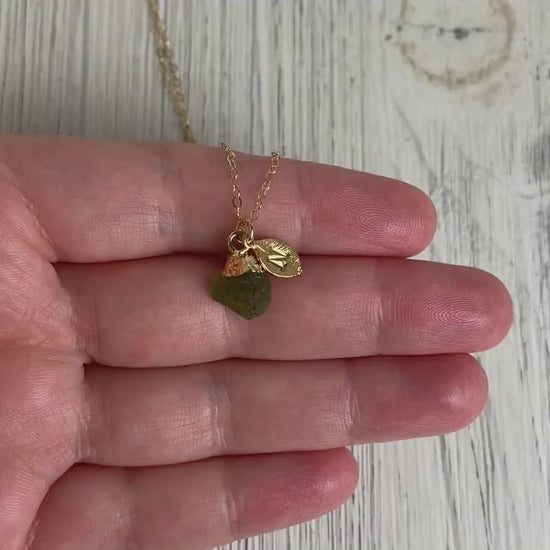 Tiny Peridot Crystal Necklace - Personalized Raw Peridot Necklace