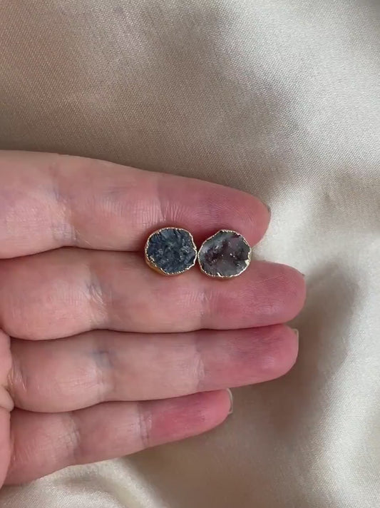 Gray Geode Studs, Geode Earrings, Round Druzy Earrings, Gemstone Earrings, Natural Druzy Studs, Drussy, Small Stone Posts Gold Posts G15-124