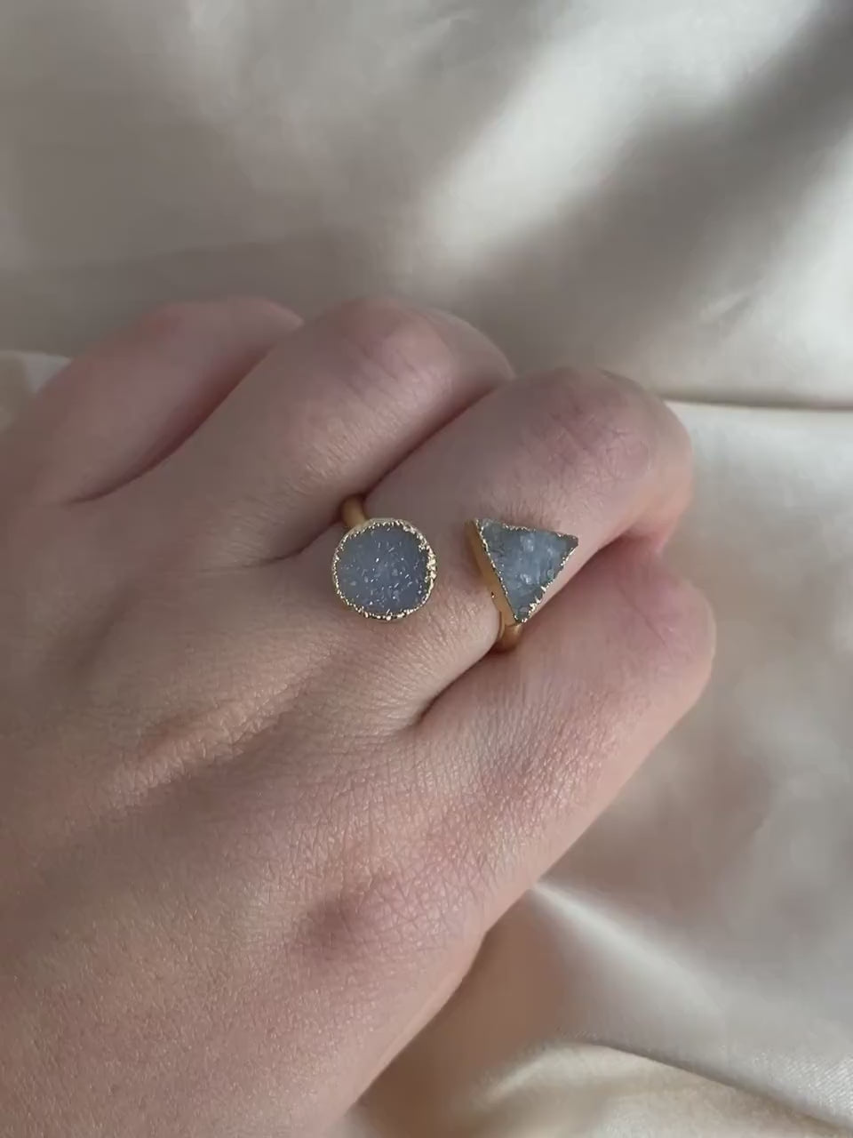 Natural Druzy Ring, Minimalist Gemstone Ring Adjustable Band Gold Plated, M7-58