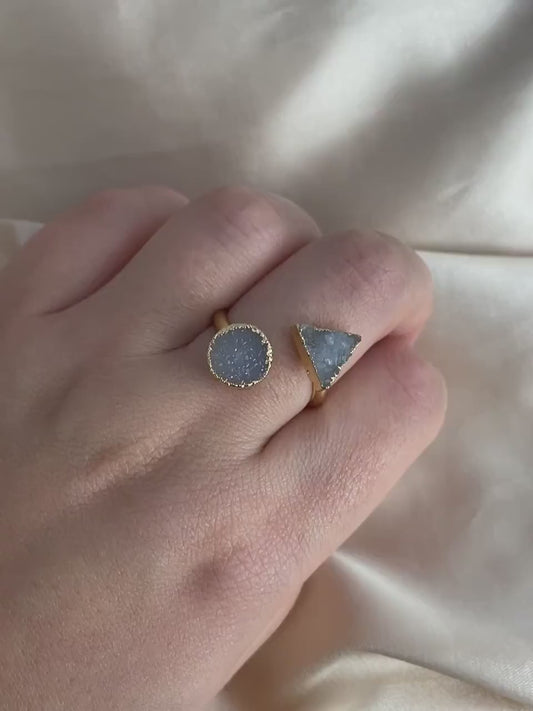 Natural Druzy Ring, Minimalist Gemstone Ring Adjustable Band Gold Plated, M7-58