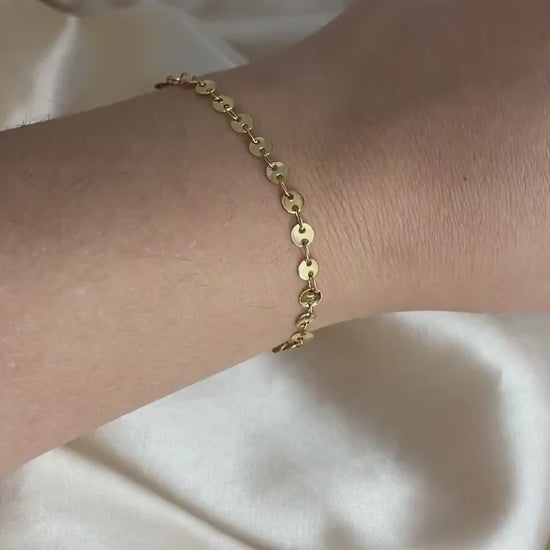 Sequin Chain Bracelet, 18K Gold Stainless Steel, Delicate Gold Layer, Dainty Super Thin Bracelet, Simple Everyday Adjustable, M7-77