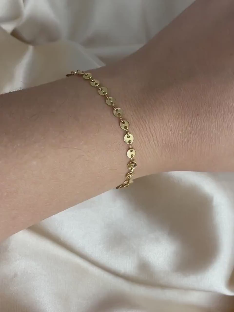 Sequin Chain Bracelet, 18K Gold Stainless Steel, Delicate Gold Layer, Dainty Super Thin Bracelet, Simple Everyday Adjustable, M7-77