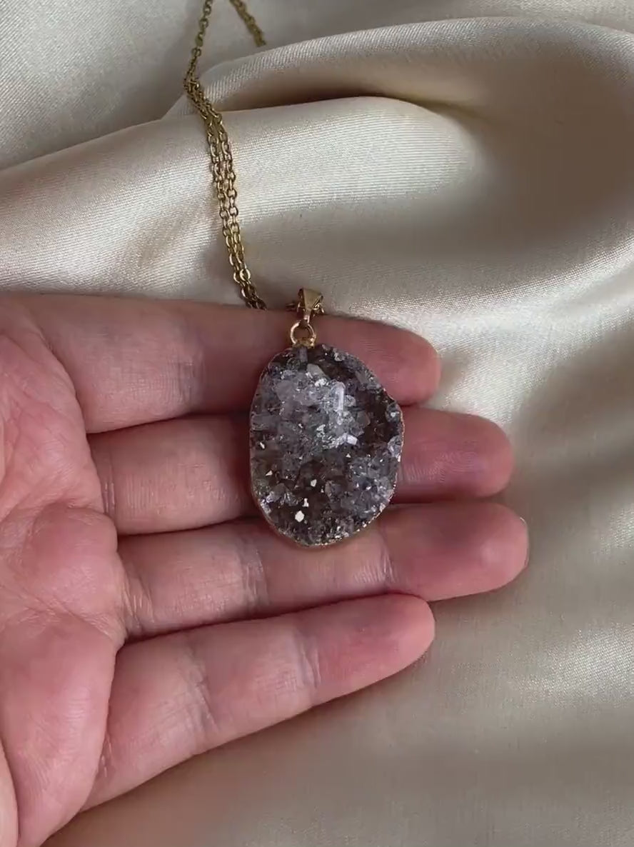 Unique Druzy Pendant Necklace Gold, Amethyst Necklaces, Christmas Gift Women, R15-142