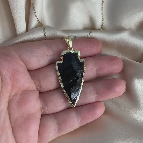 Gift For Her, Black Obsidian Necklace, Arrowhead Pendant Necklace Gold, Raw Stone Crystal Necklaces For Women, Gifts For Mom, M7-47