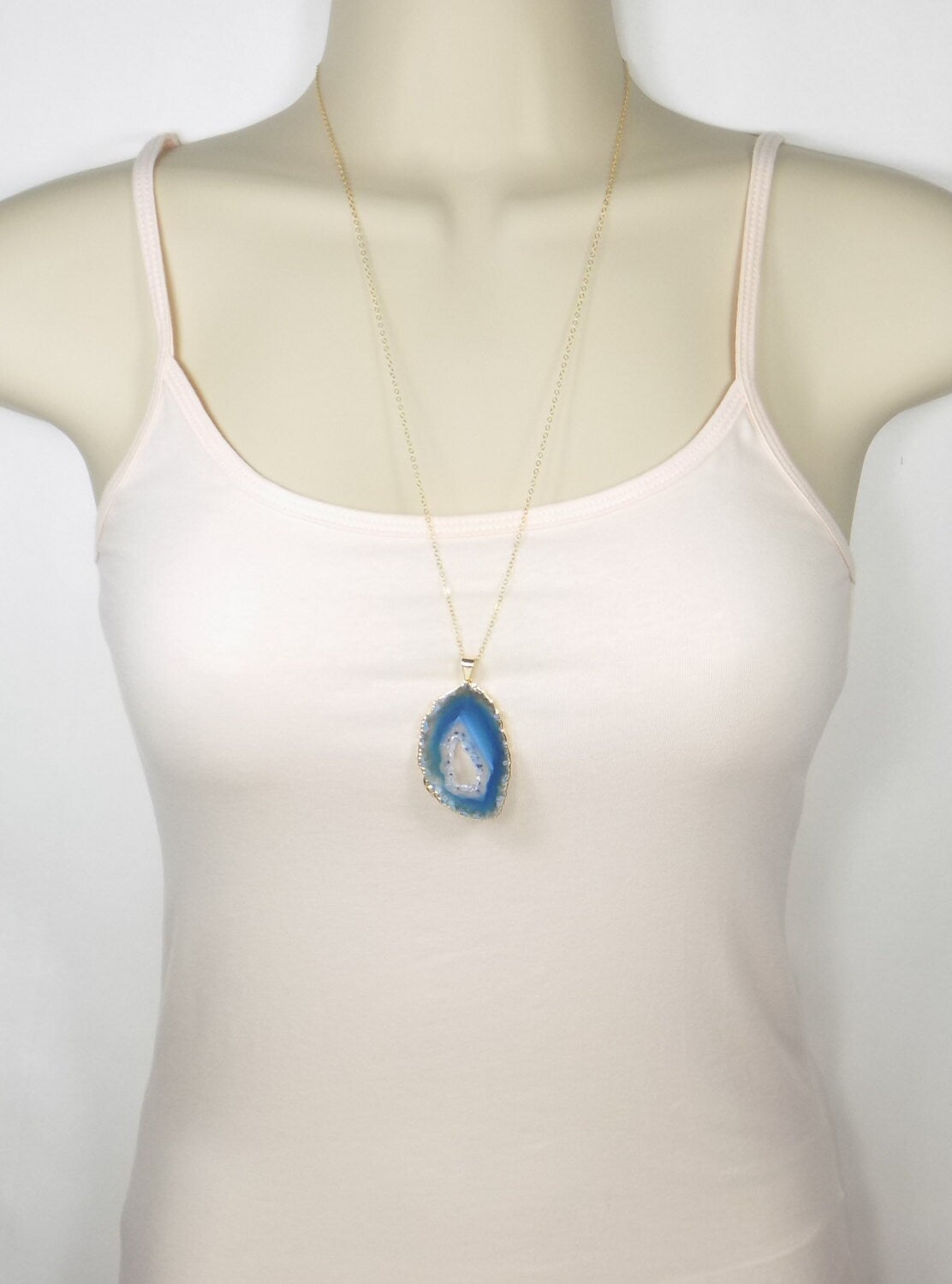 Unique Agate Necklace - Personalized Blue Druzy Necklace