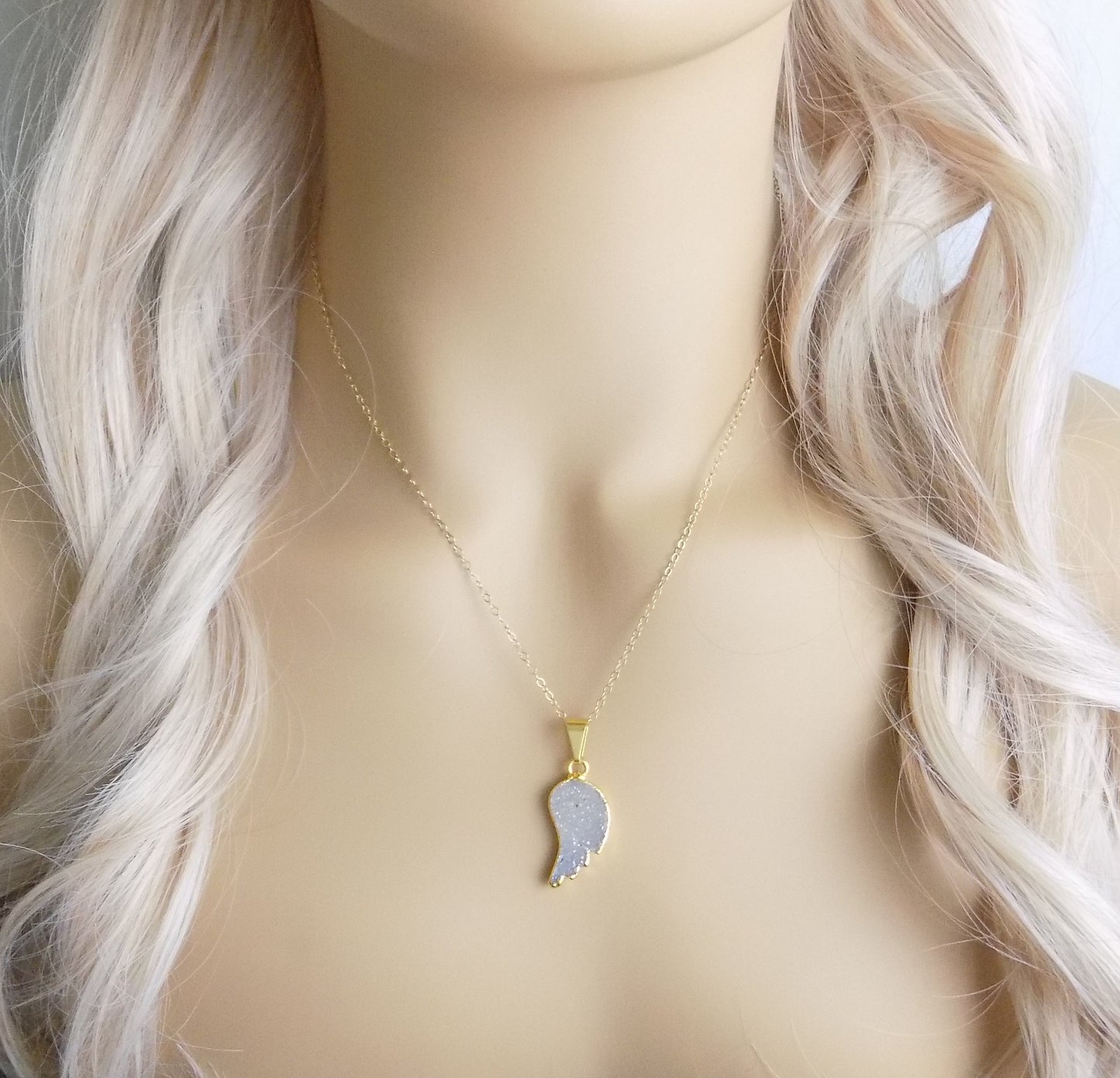 Angel Wing Necklace Gold Fill Chain - Drusy Necklace Druzy